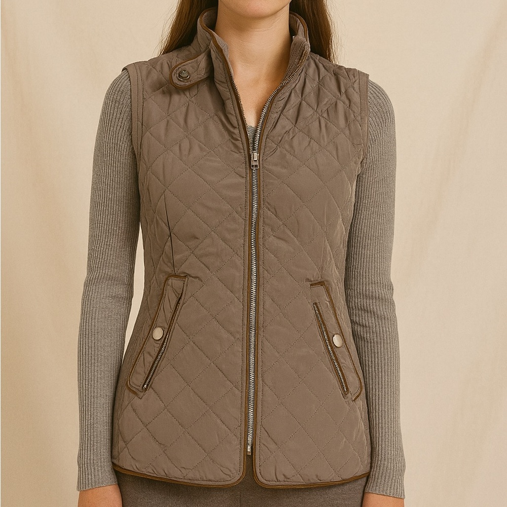 Zara Quilted Green/Grey Vest for Women